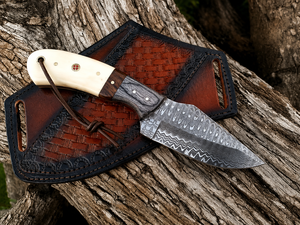 Handmade Damascus Steel Skinner <b>Knife</b> <b>Bone</b> <b>Handle</b> Cowboy Skinner <b>Knife</b>, Fixed Blade, Leather Cross Draw Sheath, Graduation gift - Product Image 5