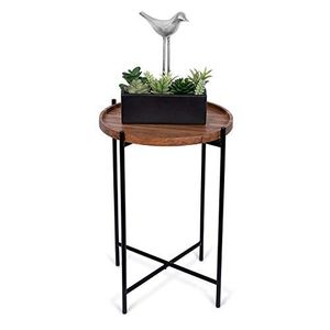 Table d'appoint en fer avec plateau en bois, design compact, idéale pour les petits appartements, avec une structure en fer robuste - Product Image 1