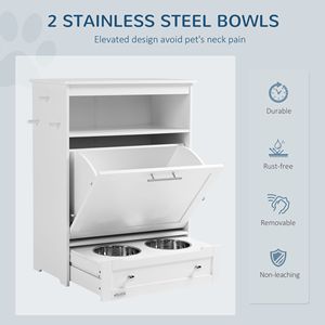 Mobiletto Bianco per Alimenti per Animali Domestici con Ciotole Rialzate e Contenitore per Acqua - Elegante Arredo Soggiorno - Product Image 3