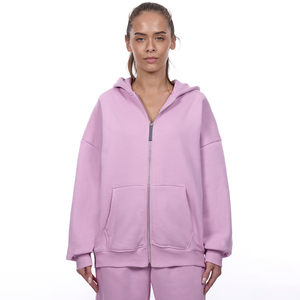 Women hoodie full zip design soft cotton blend fleece interior adjustable hood long sleeves front pocket <b>comfortable</b> casual wear - Product Image 1