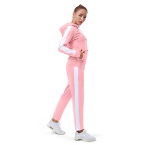 Women <b>Pink</b> Hooded <b>Tracksuit</b> Full Zipper Long Sleeve Solid Color Casual Jogging Pants With Side Pockets Spring Wear - Product Image 5