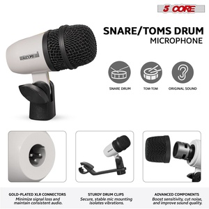 Kit de Micrófonos de Batería de 5 Núcleos, 9 Piezas, Micrófonos de Batería Totalmente Metálicos, Tom/Snare y Platillos, Juego de Micrófonos con Cable para Instrumentos de Percusión - Product Image 3