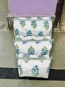 Handmade Eco-Friendly Cotton <b>Quilted</b> Floral Printed Luxury Unisex Large Hanging Portable Zipper Reusable Water Resistant Durable - Product Image 1