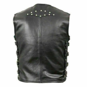 Chaleco de Motociclista de Cuero Vacuno para Hombre, Chaleco de Invierno con Botones y Bolsillos, Resistente al Viento, Transpirable, Proveedor Mayorista OEM ODM Personalizado - Product Image 2