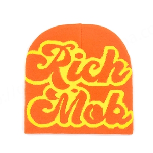 หมวกบีนนี่ถักสไตล์อเมริกันราคาถูก สกรีนโลโก้สตรีทแวร์ หมวกกันหนาวสีดำแดง ราคาประหยัด ทันสมัย - Product Image 3