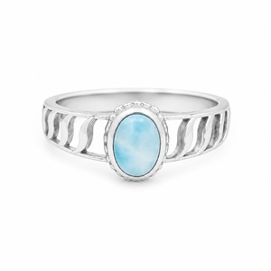 Vente en gros de bagues en argent sterling 925 avec pierre précieuse naturelle Larimar ovale bleu marine, bijoux faits à la main pour femmes - Product Image 1