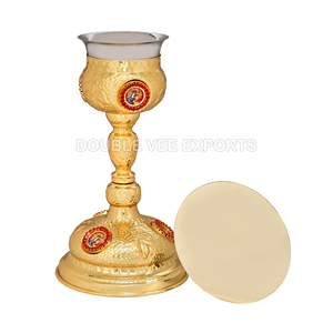 Russian Carved Brass Chalice and Paten Set | Ornate Communion Set – DOUBLE VEE EXPORTS - Product Image 2
