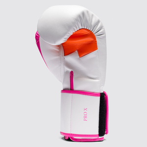 ถุงมือชกมวยรุ่นล่าสุด ดีไซน์ Fly สีขาว ชมพู ส้ม สายรัดแบบปิด คุณภาพพรีเมียม หนังวัวแท้ สำหรับมืออาชีพ - Product Image 4