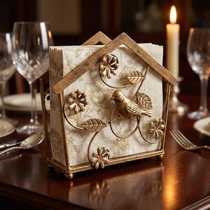 Porte-serviettes élégant en métal décoratif avec motif d'oiseaux et de feuilles, support pour papier toilette, décoration de table botanique - Product Image 3