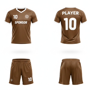 Uniforme de Fútbol Unisex Color Marrón Chocolate, Conjunto de Camiseta y Pantalones Cortos de Fútbol de Alta Calidad, Secado Rápido, Transpirable, Antibacterial, Personalizable para Equipos - Product Image 6