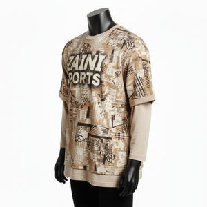 Camiseta de algodón grueso de doble capa para hombre, con estampado gráfico, logotipo con transferencia térmica, informal, 100% algodón, corte holgado, estampada. - Product Image 4