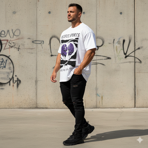 Camisetas Personalizadas para Hombre, de Gran Tamaño, con Estampado Gráfico, Corte y Costura, Parches Desgastados - Product Image 5