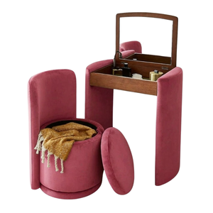 Table de toilette moderne de style farmhouse avec miroir, bureau de luxe avec tabouret en bois massif pour salle de bain et chambre à coucher - Vente en gros - Product Image 5