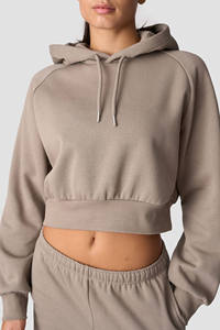 Sudadera con capucha corta personalizada para mujer, lavada a la piedra, de manga larga, para invierno, al por mayor, para gimnasio y entrenamiento - Product Image 3