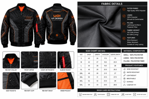Blouson bomber noir et orange pour homme, coupe-vent personnalisé avec poches zippées, poignets côtelés et design streetwear futuriste - Product Image 5