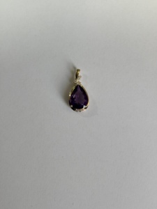 Lab Grown Pear <b>Amethyst</b> & Round Diamonds <b>pendant</b> Design for wedding and party occasions in 14KT Yellow Gold Fine Jewelry - Product Image 1