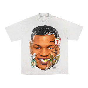<b>Men's</b> Printed Short Sleeve T-Shirt with Mike Tyson Face Art Regular Fit <b>Turtleneck</b> Formal 100% Cotton Knitted - Product Image 1