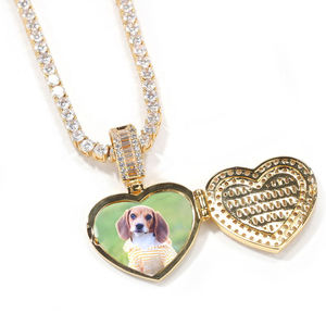 Custom Face Locket Pendant Silver Lab Grown Diamond Heart Baguette <b>Memory</b> Pendant For Her - Product Image 2