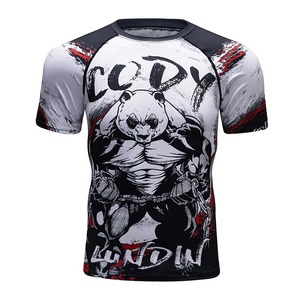 Hot Sale Factory Direct BJJ Rash Guard Customized Spandex and Polyester Fabric Short Sleeve <b>Printed</b> MMA Rash Guard for Men's - Product Image 2