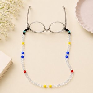 Chaîne de lunettes fantaisie à motif floral avec perles de cristal et accents colorés, sangle de cou souple antidérapante de 70 cm pour femme - Product Image 1