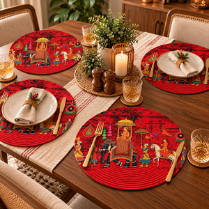 Set de table rond traditionnel en papier avec imprimé de défilé d'éléphants, lavable, pour la décoration de la maison - Product Image 4