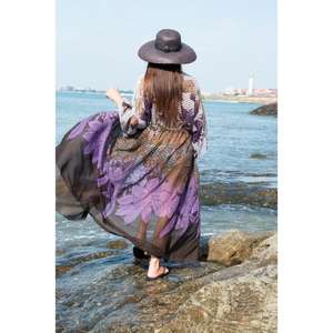 Kimono de playa para mujer, ecológico, estampado, de punto, tipo caftán, para bikini, cárdigan largo transparente, vestido de verano con cintura natural - Product Image 4