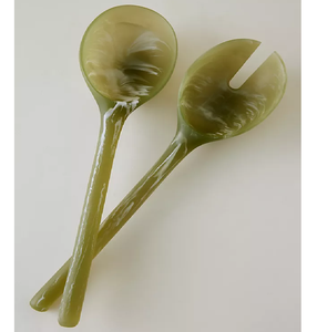 Cuillère de service en résine vert marbré, ensemble de service pour salade, ensemble d'ustensiles légers cuillère et fourchette - Product Image 1