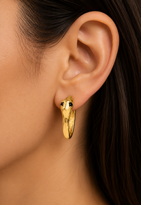 Pendientes de Aro de Plata 925 con Cabeza de Serpiente Chapada en Oro, Adorno de Piedra Negra, Joyería Metálica para Mujer - Product Image 1