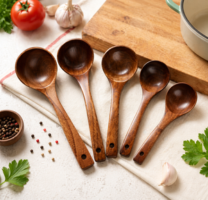 Natural Coconut Shell Wooden Ladle Long Handle Bamboo Spoon Eco Friendly Soup Serving Tool for Commercial Kitchen - Product Image 4