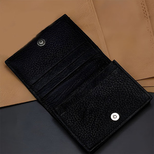 Magnetic Button Closure Black Leather Multi Cardholder Pocket Compact ID Card Case Universal Daily Useful Money <b>Wallet</b> <b>For</b> <b>Men</b> - Product Image 5