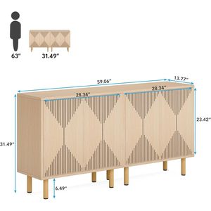 Credenza Classica da 59 Pollici in Legno Naturale, Mobile da Terra Indipendente con Vano Portaoggetti, Set di Credenze dal Design Classico - Product Image 3