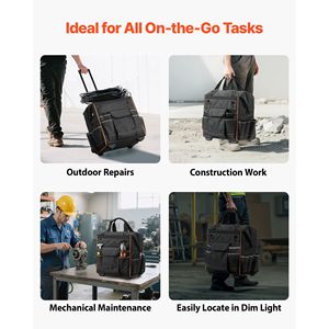 Sac à outils à roulettes robuste avec capacité de charge de 110 lb, 25 poches, poignée télescopique réglable et roues - Product Image 5