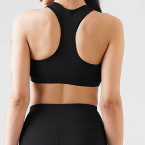 Soutien-gorge de sport noir pour femme, col montant, maintien optimal, haut de fitness, couleur unie, style sportif - Product Image 6