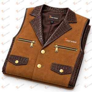 Chaleco de Gamuza Marrón para Hombre Tiierwear con Bolsillos con Cremallera, Prenda Exterior Informal con Cuello Camisero y Diseño de Botones - Product Image 6