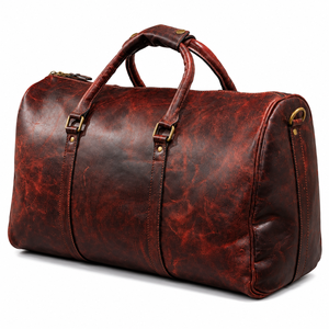 Sac de voyage en cuir bordeaux pour homme |   Sac de voyage vintage pour le week-end |   Grande sacoche de voyage avec bandoulière amovible - Product Image 1