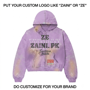 Sudadera con Capucha de Felpa de Algodón y Poliéster Premium de 400 GSM, Lavado Ácido, Color Morado, con Pedrería, Logotipo Personalizado con Impresión DTF, OEM - Product Image 1