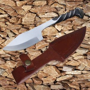 Couteau de cuisine professionnel médiéval en acier à haute teneur en carbone forgé avec fourreau en cuir de peau de vache finition damas - Product Image 4