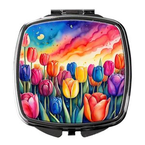 Tulipes colorées miroir de maquillage de voyage Compact pliant miroir décoratif de poche pour femmes et filles cadeau - Product Image 1