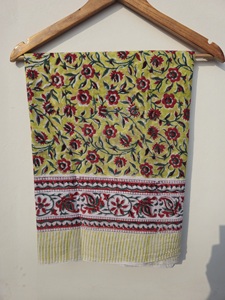 Hand Block Print Cotton <b>Sarong</b> Pareo Yellow Floral Beach Wrap Women Summer Swimwear Cover Up Boho Handmade Scarf - Product Image 3