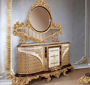 Oferta Especial: Juego de Dormitorio Nelligan de Lujo Moderno y Clásico con Cabecera Ovalada Dorada y Blanca, Estructura de Cama de Madera Tallada, Elegante - Product Image 6