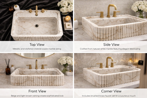 Luxury Calacatta Marble Eco-Friendly Agra Heritage Bathroom Sink Rectangular Natural Stone Vessel <b>Basin</b> Modern Vanity Wash <b>Basin</b> - Product Image 5