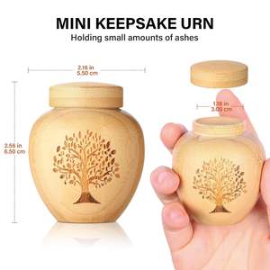 Pequeñas Urnas de Madera Ovaladas Hechas a Mano y Ecológicas para Cenizas Humanas, Juego de Urnas de Cremación Mini con Patrón de Árbol de Bambú Grabado - Product Image 6