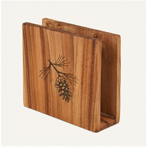 Rustic Handcrafted Mango Wood Napkin Holder <b>Pinecone</b> Engraved Vertical Tissue Stand For Farmhouse Kitchen And Lodge Style Dining - Product Image 1
