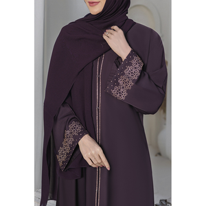 Elegant Purple <b>Abaya</b> With Embroidered Sleeves Long Sleeve Floor Length Modest Dress For <b>Women</b> Middle East Style Daily Wear - Product Image 3