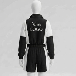 Ensemble de survêtement sportif personnalisé pour femme, color block, fermeture éclair frontale, logo imprimé, respirant, polyester, short, manches longues, style printemps - Product Image 3
