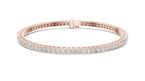 Women Jewelry Hip Hop Real Solid 14k <b>Rose</b> <b>Gold</b> Lab Grown Princess Cut Diamond Tennis Chain Bracelet - Product Image 4