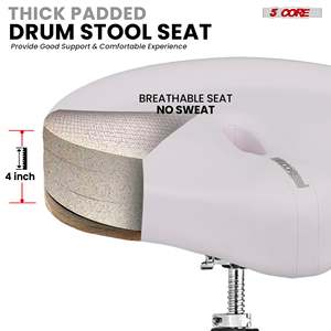 5 Core Drum Throne <b>Padded</b> 4" Pressure Relief Ergonomic Drummer <b>Stool</b> Swivel Adjustable 25.50" White - Product Image 2