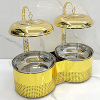 Nouvel ensemble de chauffe-plats de luxe grande capacité 8L*2 en acier inoxydable, alimenté à l'alcool, pour buffet, avec plats de service dorés