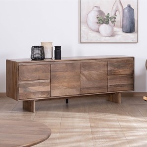 Mueble para TV Vandana Ivory Craft de 160 cm con diseño elegante, estilo Japandi Geta en madera maciza de mango. - Product Image 1