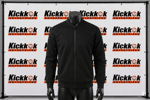 Chaqueta Bomber Negra de Forro Polar para Hombre, Cierre de Cremallera, Cuello Alto, Estilo Casual para Otoño, Corte Regular, Exterior de Poliéster Tejido - Product Image 3
